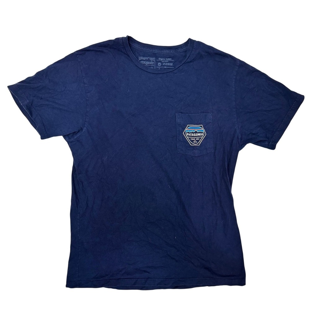 Patagonia Mens Navy Blue Organic Cotton Slim‎ Fit Pocket T-Shirt Size M